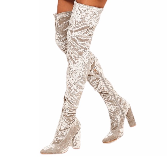 Public Desire Shoes - New CRUSHED VELVET Thigh High Over Knee Boots